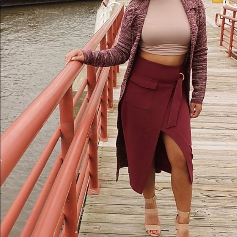 Burgundy Midi Skirt